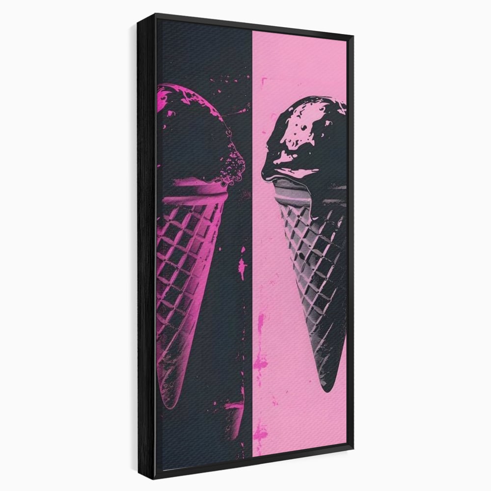 Tablou canvas cu tablou canvas cu doua inghetate pe bat impartit vertical, in rama de aluminiu negru